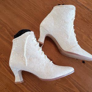 Cream Lace Victorian Booties with 2” heel